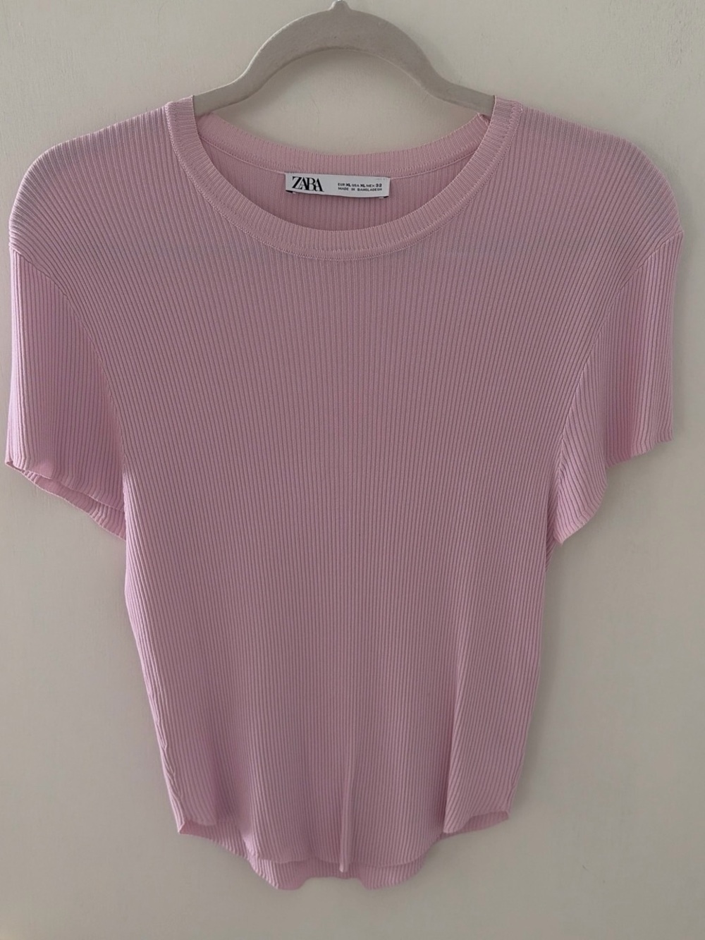 ZARA Light Pink Ribbed Short Sleeve Tee